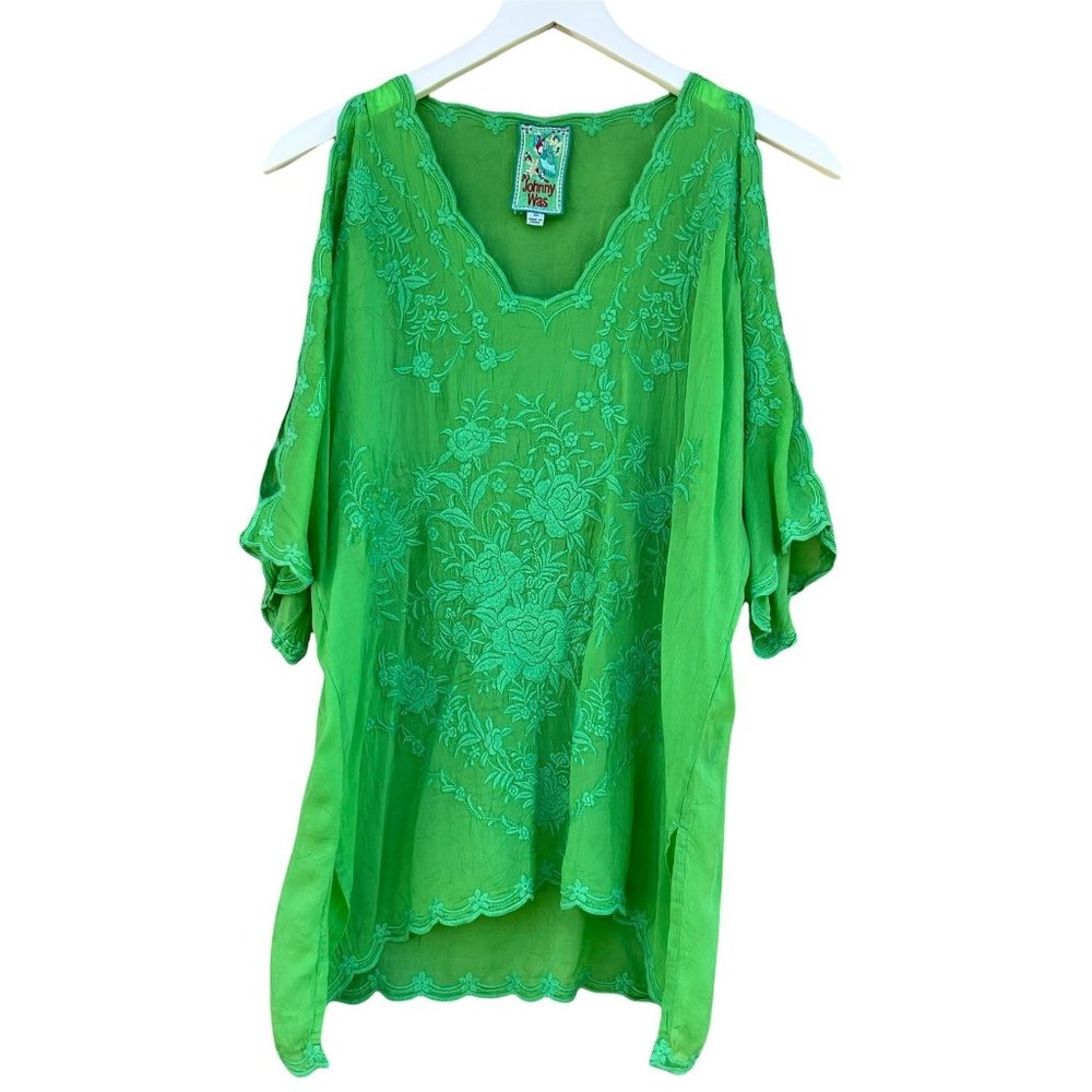 Johnny Was Kelly Cold Shoulder Blouse in Green - Picture 6 of 10